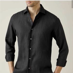 Luca Faloni Black Linen Casual Button-Down Shirt